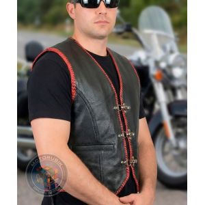  Чоловічий шкіряний жилет з червоними шнурами №901