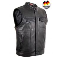 Байкерський шкіряний жилет з бічними блискавками №9114