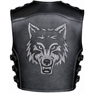 Кожаный жилет для байкера  "Броня-Волк"
